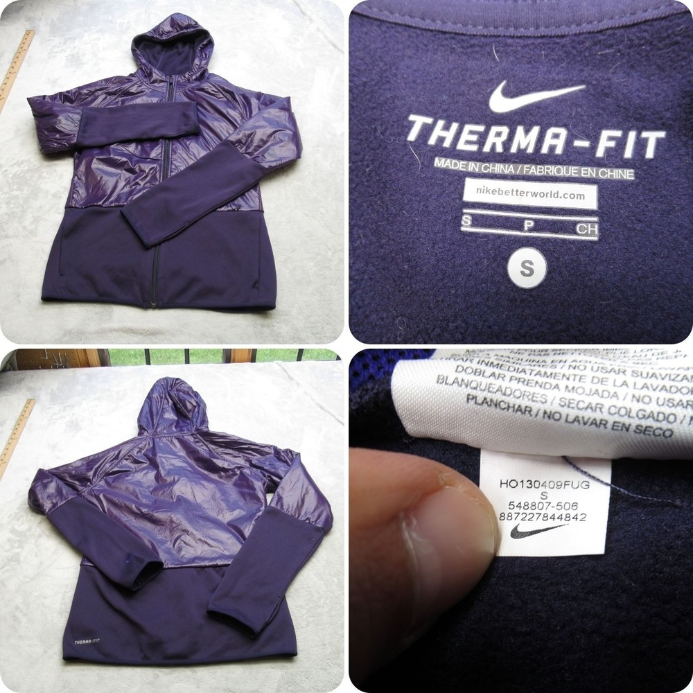Nike Therma-FIT Jacket Women Small Purple Pockets Hooded Full Zip Thumbholes